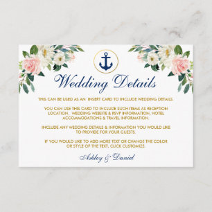 Nautical Wedding Floral Gold Details Beipackkarte Begleitkarte