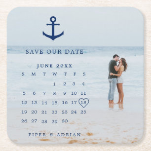 Nautical Wedding Foto Kalender Save the Date Rechteckiger Pappuntersetzer