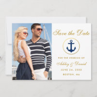 Nautical Wedding Gold Blue Save the Date Foto W