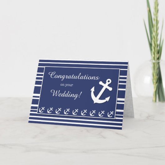 Nautical Wedding Gratulationen, Stripes, Anchors Karte (Vorderseite)