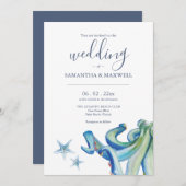 Nautical Wedding Invitation Vorlagen Blauer Oktopu (Vorne/Hinten)