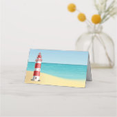 Nautical Wedding Lighthouse Beach Summer Blue Platzkarte (Rückseite)