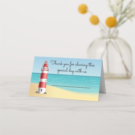 Nautical Wedding Lighthouse Beach Summer Blue Platzkarte (Vorderseite)