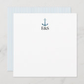 Nautical Wedding Monogram Blue Stripe Dankeskarte (Vorne/Hinten)