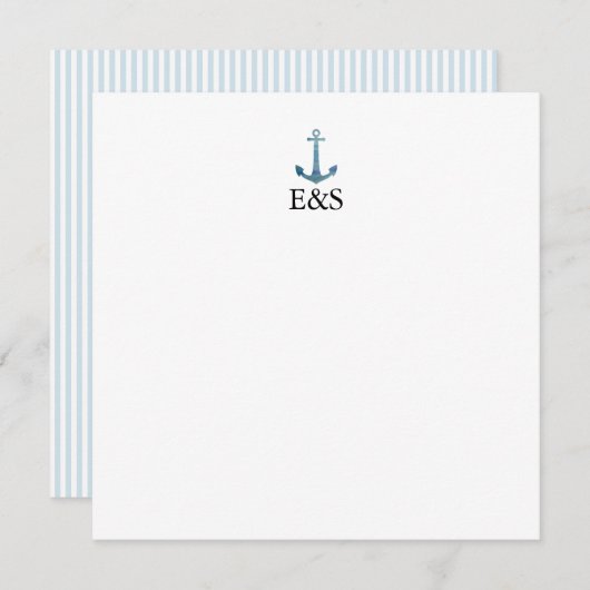Nautical Wedding Monogram Blue Stripe Dankeskarte (Vorne/Hinten)