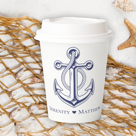 Nautical Wedding Navy Blue Anchor Beach Party Pappbecher
