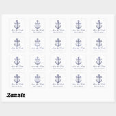 Nautical Wedding Navy Blue Anchor Save the Date Quadratischer Aufkleber (Blatt)