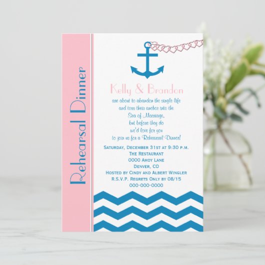 Nautical Wedding Probe Dinner Einladung (Stehend Vorderseite)