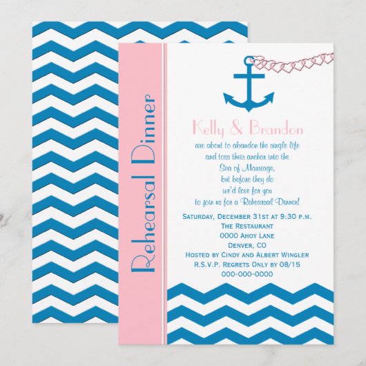 Nautical Wedding Probe Dinner Einladung (Vorne/Hinten)