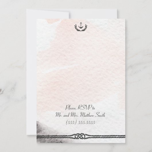 Nautical Wedding Probe Einladen Wasserfarbenpfirsi Einladung (Rückseite)