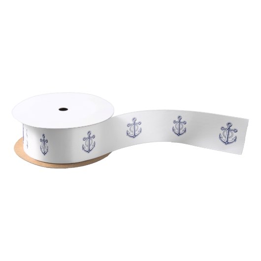 Nautical Wedding Sailor Navy Blue Anchor Satinband (Spule)