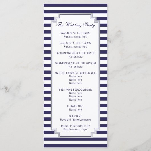 Nautical Wedding Silver Custom Program Rack Cards Programm (Rückseite)