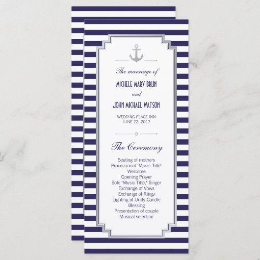 Nautical Wedding Silver Custom Program Rack Cards Programm (Vorne/Hinten)