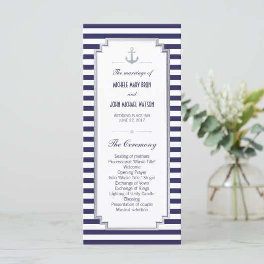 Nautical Wedding Silver Custom Program Rack Cards Programm (Stehend Vorderseite)