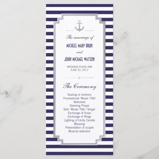 Nautical Wedding Silver Custom Program Rack Cards Programm (Vorderseite)