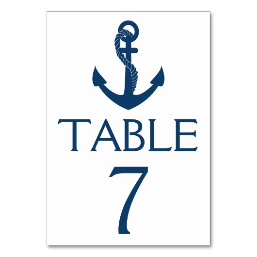 Nautical Wedding Tischnummer Navy Anchor Beach (Vorderseite)