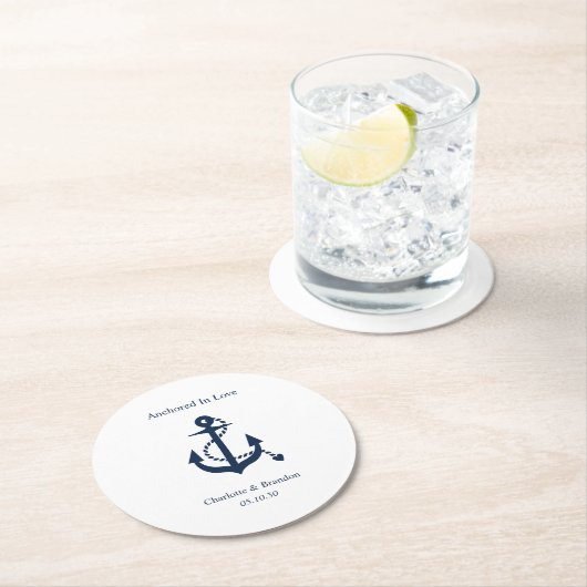 Nautical Wedding Verlobung Probe Dinner Runder Pappuntersetzer (Vor Ort)
