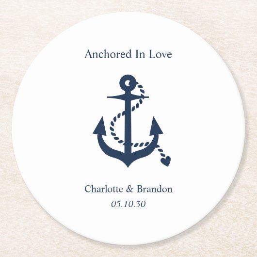 Nautical Wedding Verlobung Probe Dinner Runder Pappuntersetzer (Vorderseite)