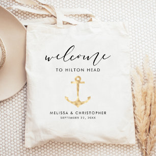 Nautical Wedding Welcome Gold Tote Bag Tragetasche