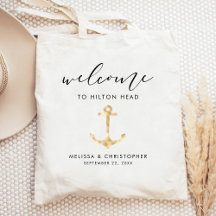 Nautical Wedding Welcome Gold Tote Bag