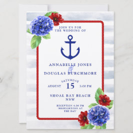 Nautical Wedding White Blue Floral Watercolor Einladung