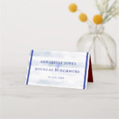 Nautical Wedding White Blue Watercolor Streifen Platzkarte (Rückseite)