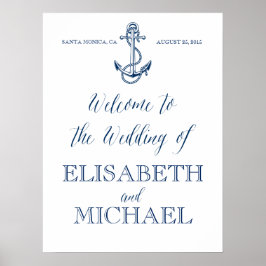Nautical Wedding Willkommensschild, blau und weiß Poster