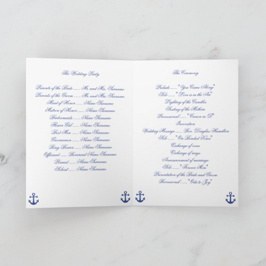 Nautical Wedding Zeremony Programs Programm (Innenseite)