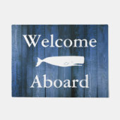 Nautical Welcome Abard White Whale & Blue Wood Fußmatte (Vorderseite)