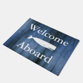 Nautical Welcome Abard White Whale & Blue Wood Fußmatte (Schrägansicht)