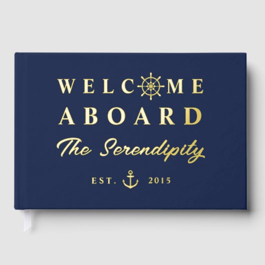 Nautical Welcome Aboard Add Name Boat Gästebuch (Vorderseite)