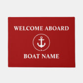 Nautical Welcome Anchor Rope Bootname Red Fußmatte (Vorderseite)