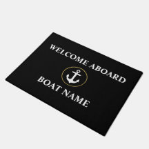 Nautical Welcome Boat Name Black Gold Door Mat