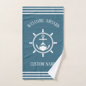 Nautical Welcome Kapitän Anker Marine Blue Badhandtuch Set (Handtuch)