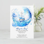 Nautical Welcome Party: Boy Baby Shower Einladung (Stehend Vorderseite)