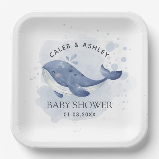 Nautical Whale Baby Shower Paper Plate Pappteller (Vorderseite)