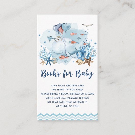 Nautical Whale Blue Baby Dusche bringen Buch Begleitkarte (Vorderseite)