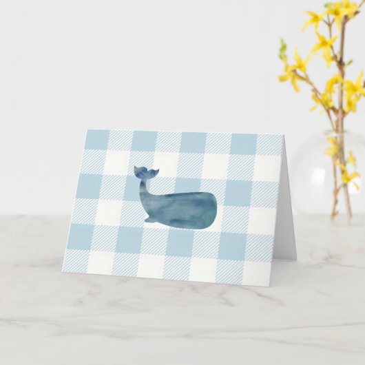Nautical Whale Blue Gingham Pattern Karte (Gelbe Blume)