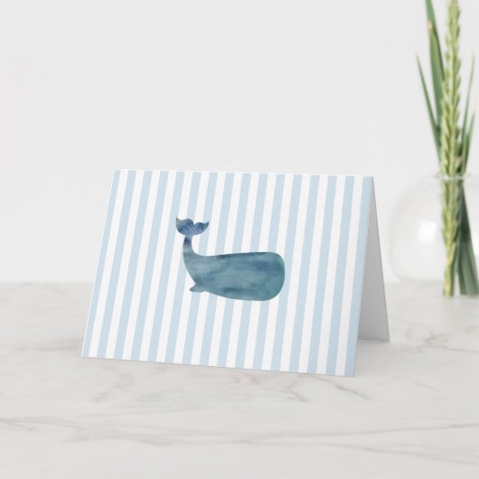 Nautical Whale Blue Stripe Karte (Vorderseite)