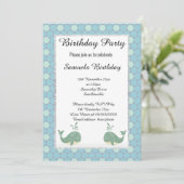 Nautical Whale Blue White Green Hexagon Geburtstag Einladung (Stehend Vorderseite)