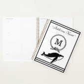 Nautical Whale Monogram Elegant Schwarz-weiß Planer (Anzeige)