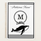 Nautical Whale Monogram Elegant Schwarz-weiß Planer (Vorderseite)