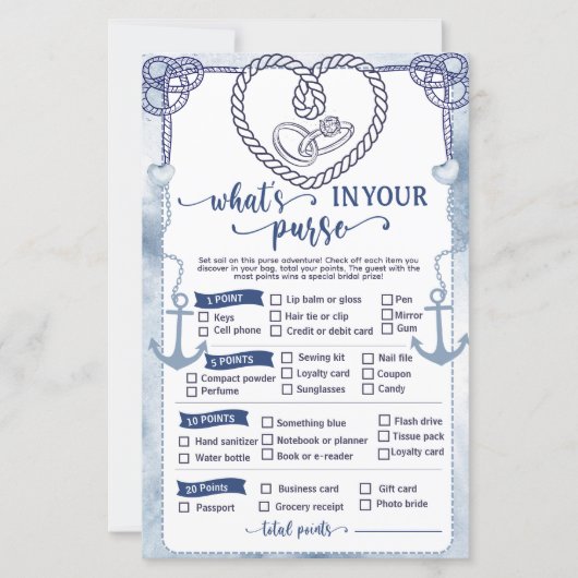 Nautical What in Your Purse Game Bridal Shower (Vorderseite)