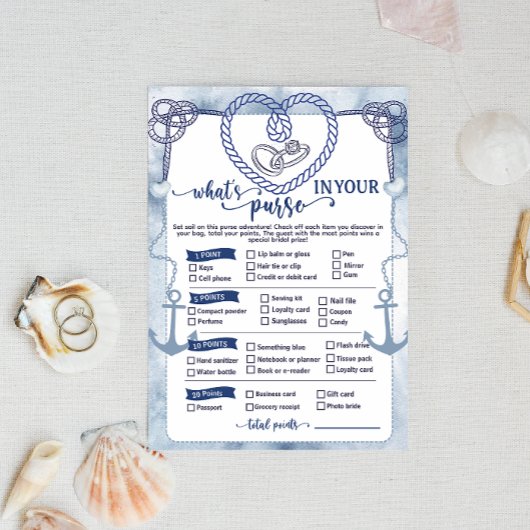 Nautical What in Your Purse Game Bridal Shower Einladung