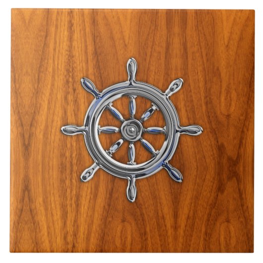 Nautical Wheel auf Teak Veneer Fliese (Vorderseite)