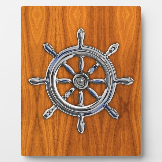 Nautical Wheel auf Teak Veneer Fotoplatte (Vorderseite)