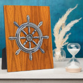 Nautical Wheel auf Teak Veneer Fotoplatte (Seite)