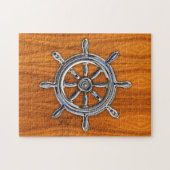 Nautical Wheel auf Teak Veneer Puzzle (Horizontal)