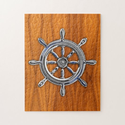 Nautical Wheel auf Teak Veneer Puzzle (Vertikal)