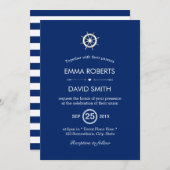 Nautical Wheel Helm Navy Blue Wedding Einladungen (Vorne/Hinten)